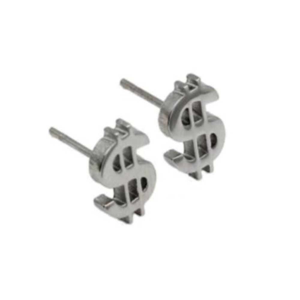 High-Quality Stainless Steel Silver Dollar Sign Get Money Earrings